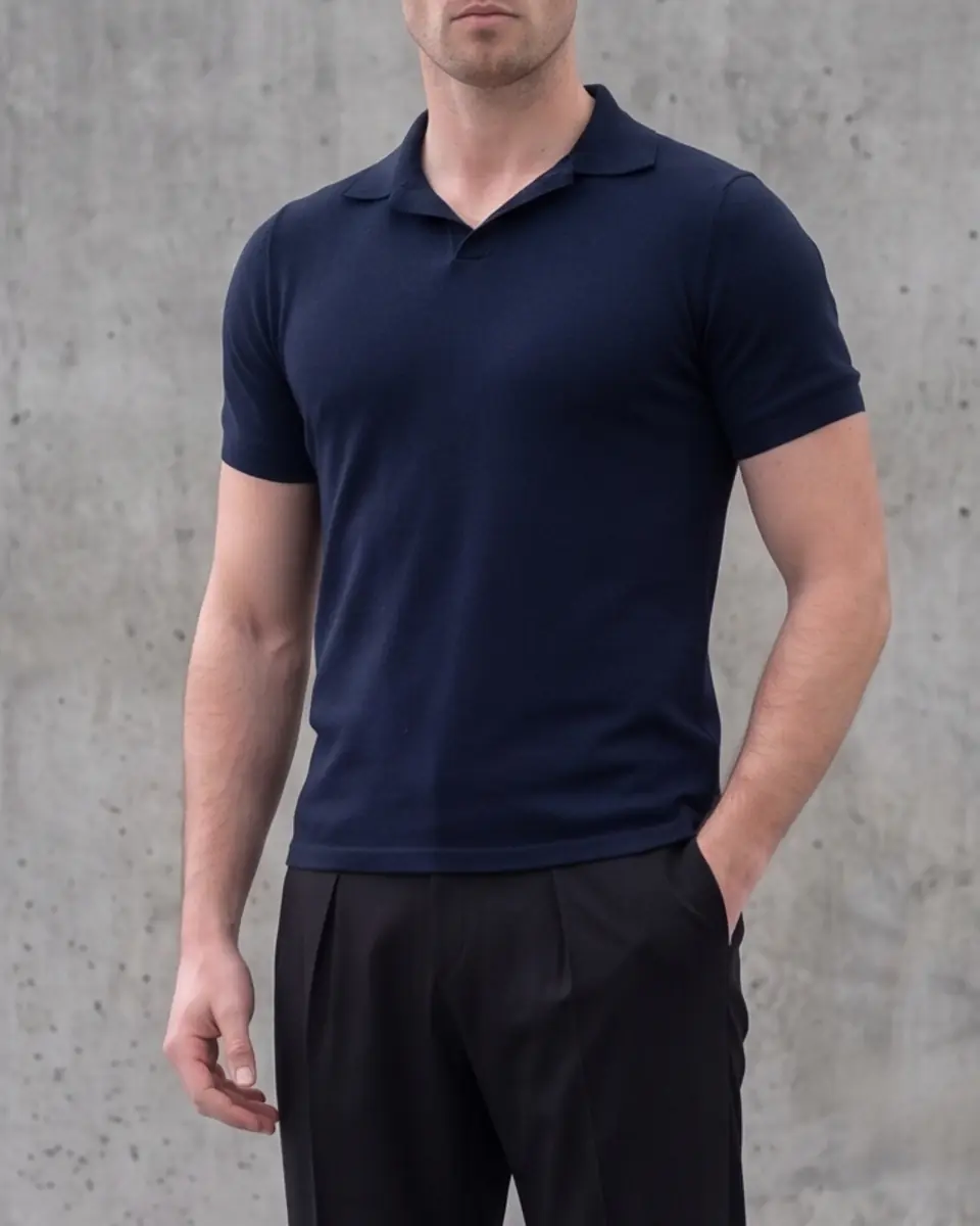 Structure Knit Polo Shirt in Navy